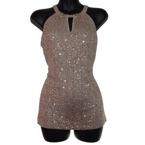 International Concepts Women's  Thank-Top Hatler-neck Brown Sequin Keyhole SZ:S